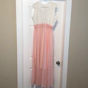 Pink and white maxi dress